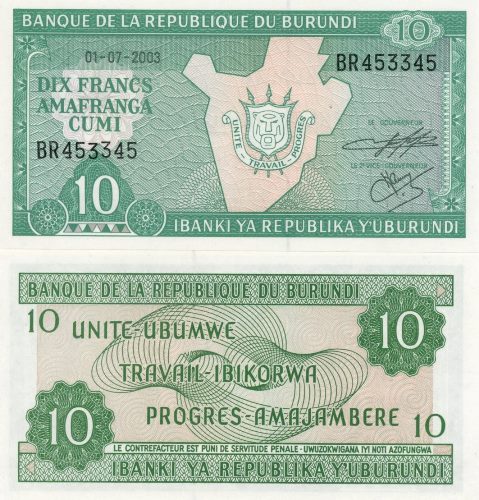 10 Francs 2003 Burundi UNC séria BR