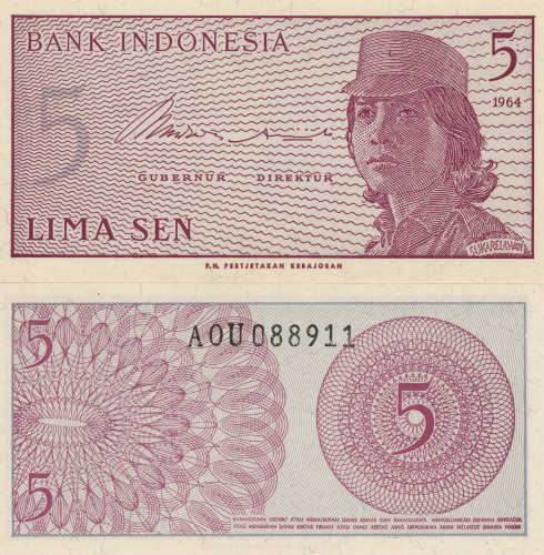 5 Sen 1964 Indonézia UNC séria AOU