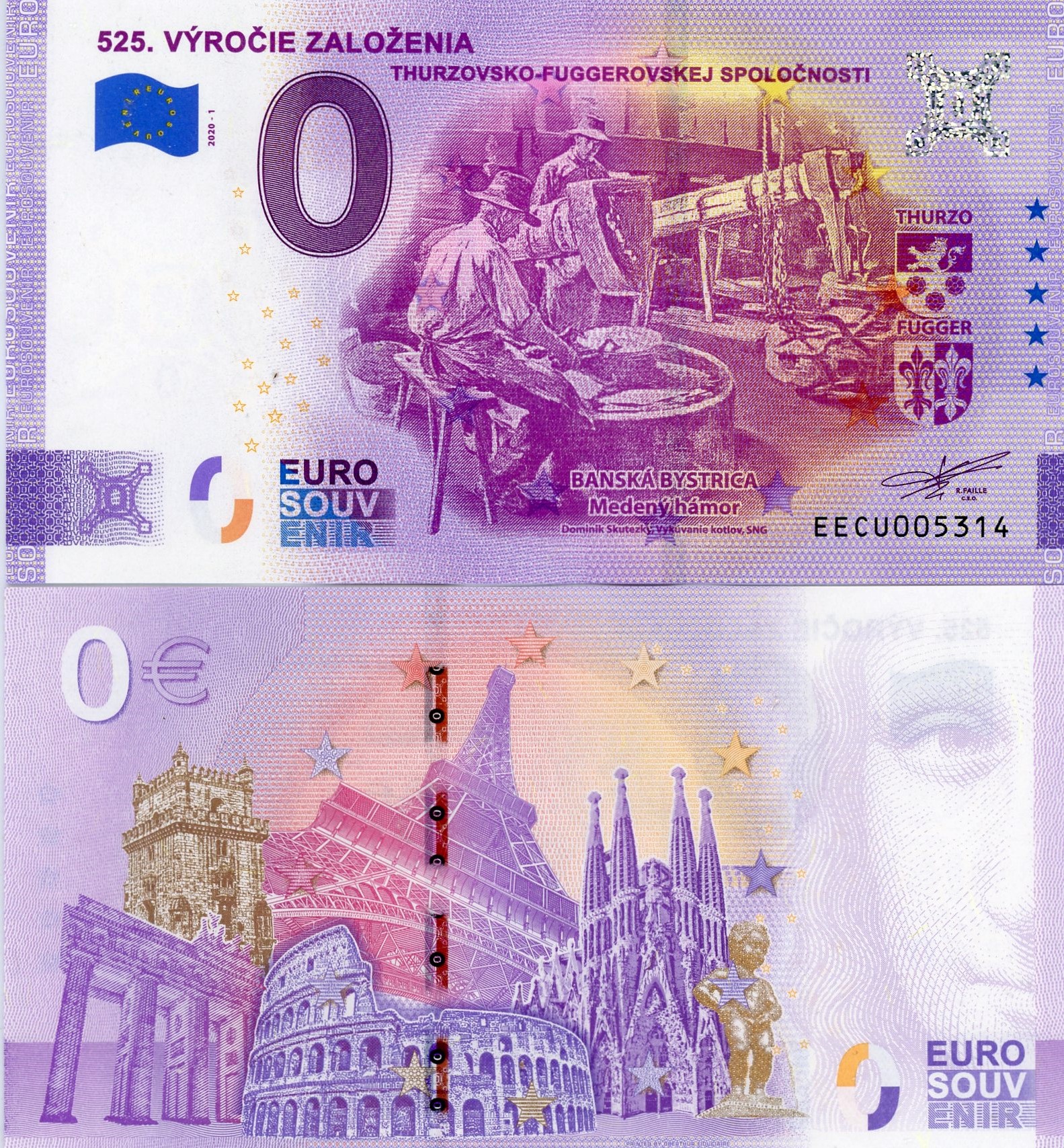 0 euro suvenír 2020/1 Slovensko UNC Thurzovsko-Fuggerovská spoločnost (ND)