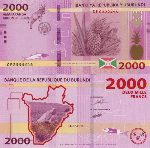 2000 Francs 2018 Burundi UNC séria CF 