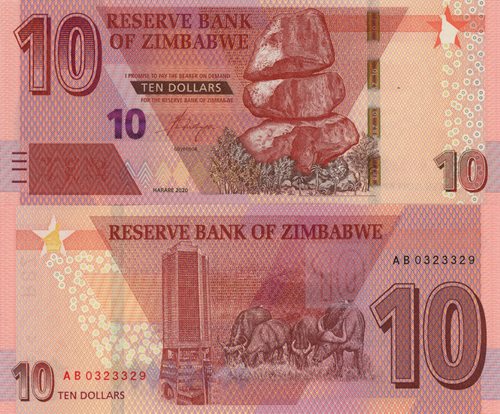 10 Dollars 2020 Zimbabwe UNC séria AB