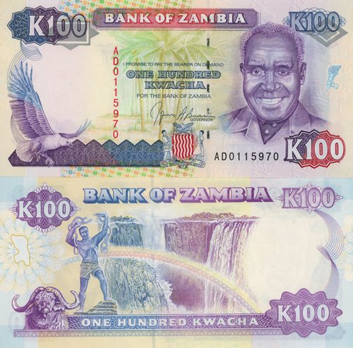 100 Kwacha 1991 Zambia UNC séria AD