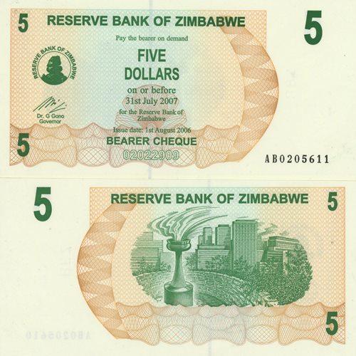 5 Dollars 2006 Zimbabwe UNC séria AB