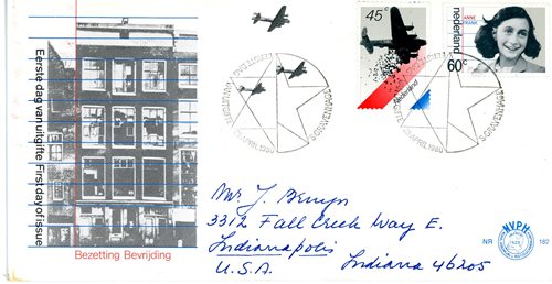 FDC, 1980, Holandsko, britský bombardér, Anna Franková