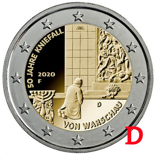 2 euro 2020 D Nemecko cc.UNC, pokľaknutie vo Varšave