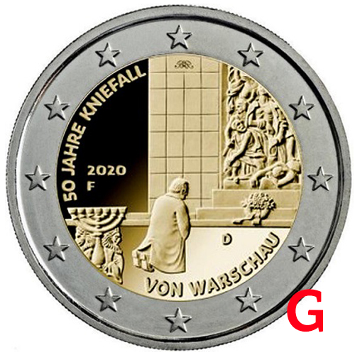2 euro 2020 "G" Nemecko cc.UNC  pokľaknutia vo Varšave