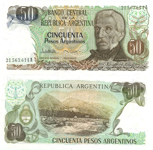 50 Pesos 1983-85 Argentína UNC séria A