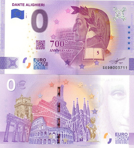 0 euro suvenír 2021/1 Taliansko UNC Dante Alighieri (ND)