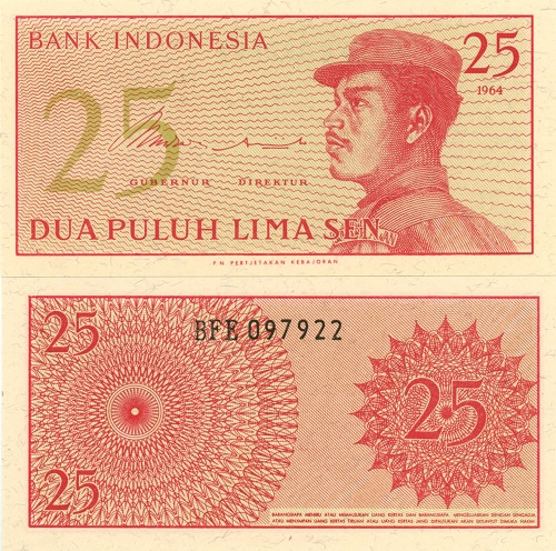 25 Sen 1964 Indonézia UNC séria BFE