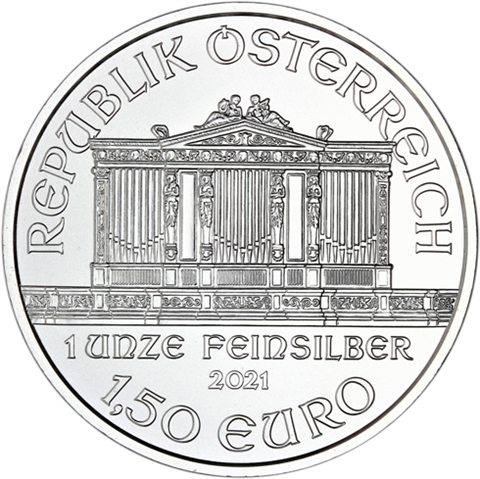 1.50 euro 2021 Rakúsko UNC 1 Oz Ag Wiener Philharmoniker