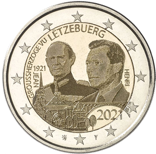 2 euro 2021 Luxembursko cc.UNC foto veľkovojvoda Jean