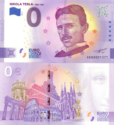 0 euro suvenír 2020/2 Nemecko UNC Nikola Tesla 1856-1943 (ND)