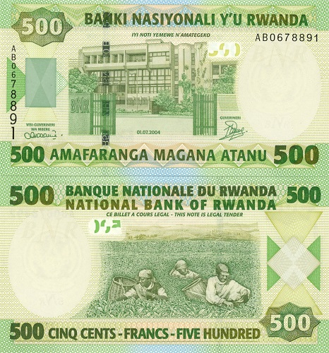 500 Francs 2004 Rwanda UNC séria AB