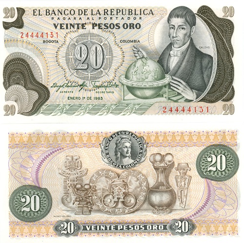 20 Pesos Oro 1983 Kolumbia UNC 
