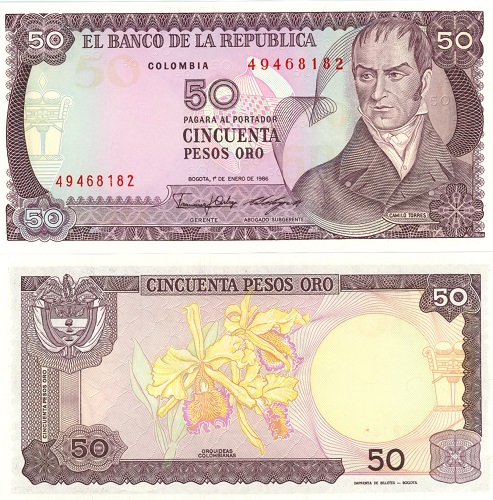 50 Pesos Oro 1986 Kolumbia UNC 