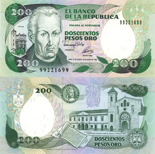 200 Pesos Oro 1992 Kolumbia UNC 