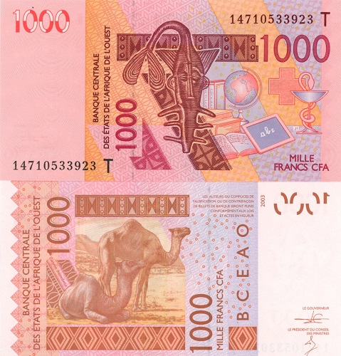 1000 Francs 2003 Zapadoafrické štáty UNC séria T