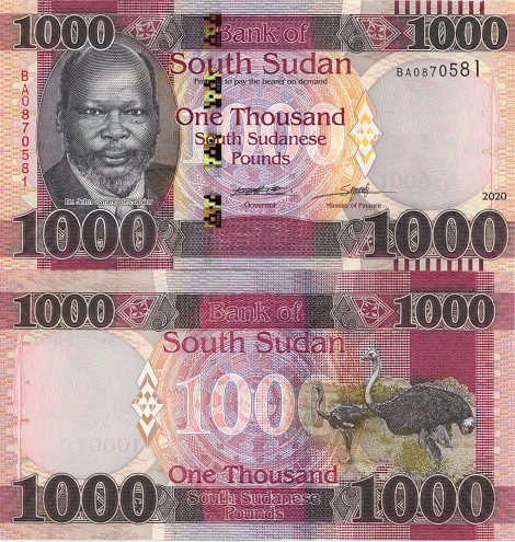 1000 Pounds 2020 Južný Sudán UNC séria BA