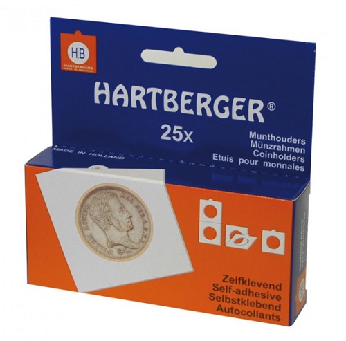 Pap.puzdro HARTBERGER na mince, samolepiace, 27,5 mm, 25ks/bal, biele (8320275)