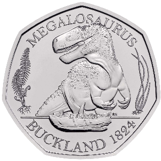 50 Pence 2020 Anglicko BU karta Megalosaurus