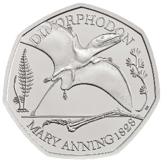 50 Pence 2021 Anglicko BU karta Dimorphodon