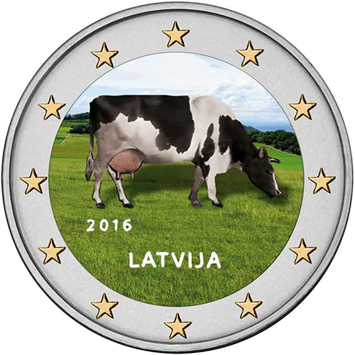 2 euro 2016 Lotyšsko cc.UNC farbená Krava