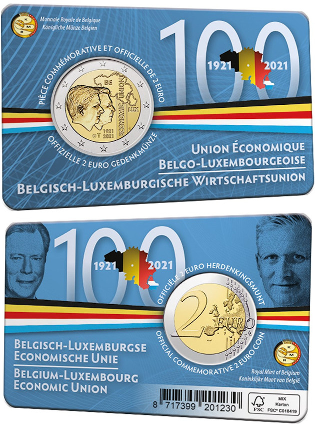 2 euro 2021 Belgicko cc.BU, (FR/D) karta BE - LU únia