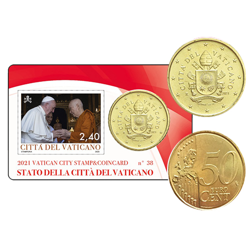50 Cent + 2,40 € známka 2021 Vatikán karta č.38