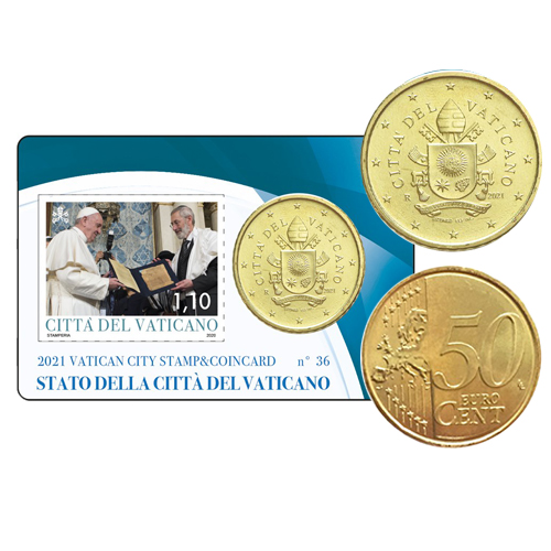 50 Cent + 1,10 € známka 2021 Vatikán karta č.36