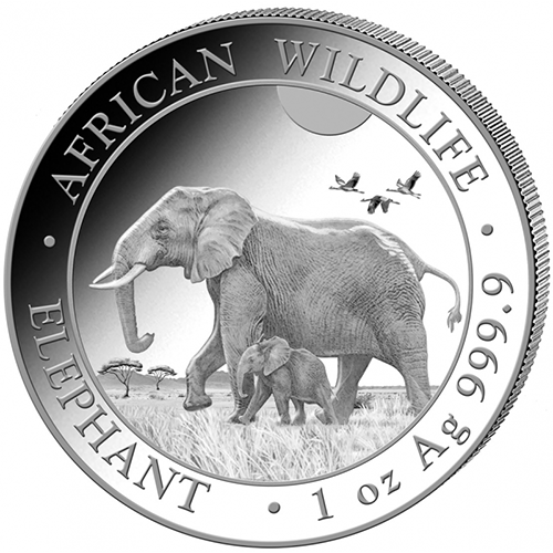 100 Shillings 2022 Somálsko BU 1 Oz Ag Elephant (V:7:3)