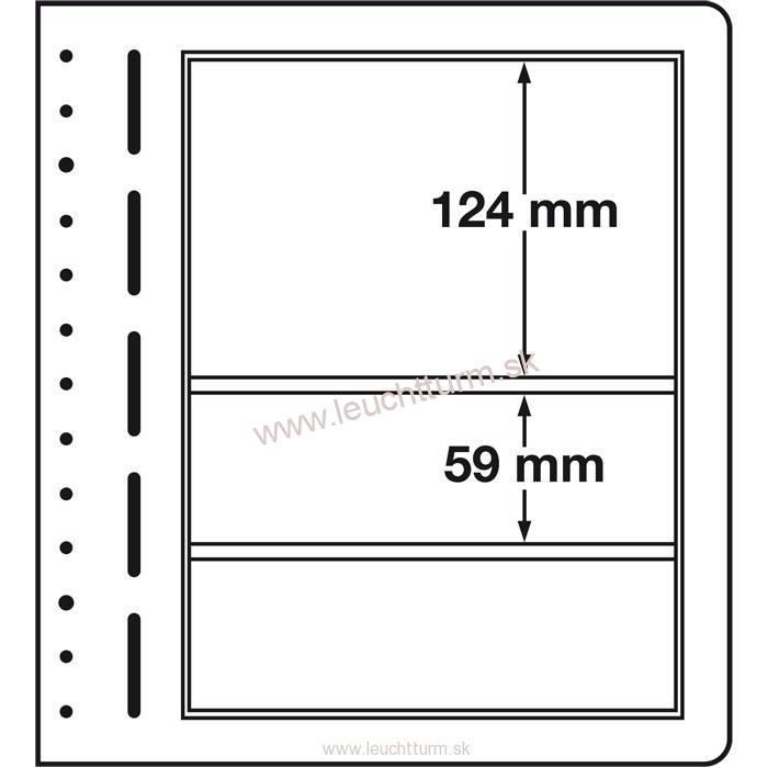 Albumové listy LEUCHTTURM LB-čisté, 10ks/bal, 3 riadkové 190x124 mm, 190x59 mm (