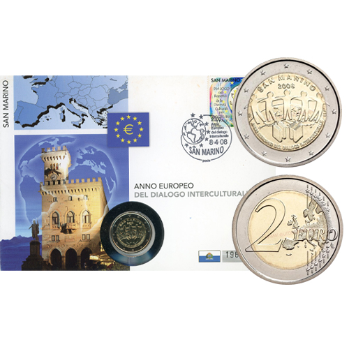 2 euro 2008 San Maríno UNC numizmatická obálka Dialóg