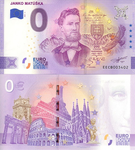 0 euro suvenír 2021/3 Slovensko UNC Janko Matúška (ND)