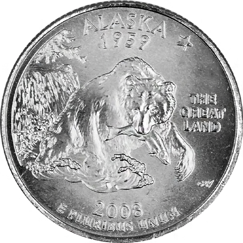 Quarter Dollar 2008 P USA UNC Alaska