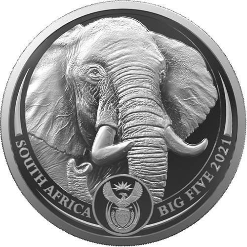 5 Rand 2021 Južná Afrika BU karta 1 Oz Ag Elephant
