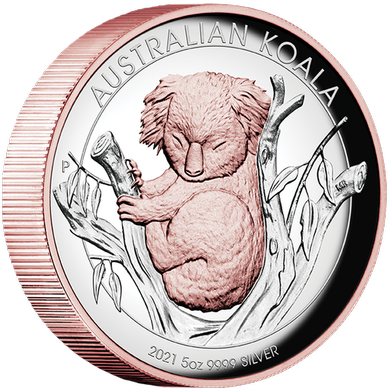 8 Dollars 2021 Austrália PROOF 5 Oz Ag Australian Koala