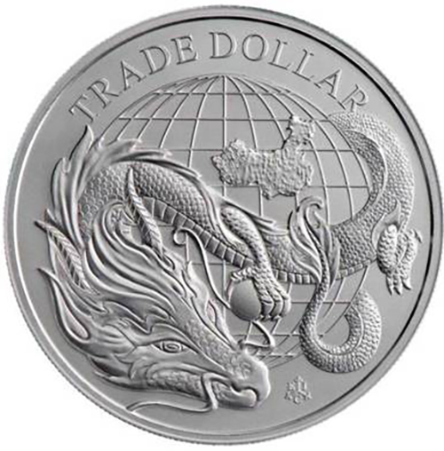 One Pound 2021 Svätá Helena BU 1 Oz Ag Modern Chinese Trade Dollar (V:4:2)