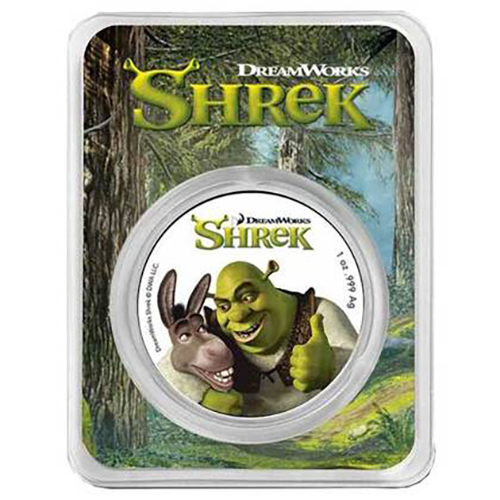 2 Dollars 2021 Niue BU farbená, karta 1 Oz Ag Shrek 