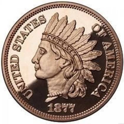 Medaila, ADVP OUNCE 999/1000 Cu Indian Head Penny 1877
