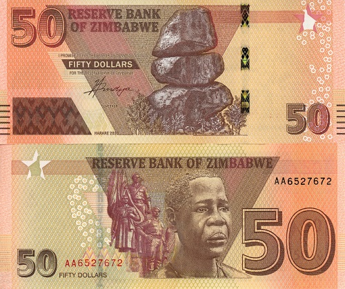 50 Dollars 2020 Zimbabwe UNC séria AA