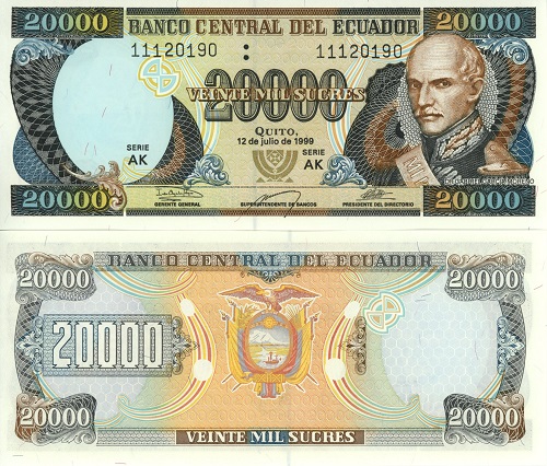 20 000 Sucres 1999 Ekvádor UNC séria AK