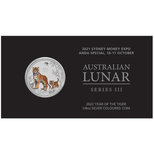 25 Cents 2022 Austrália BU karta farbená 1/4 Oz Ag Lunar III. Tiger