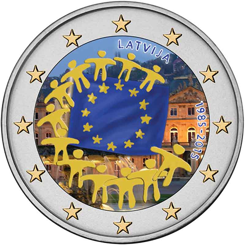2 euro 2015 Lotyšsko cc.UNC farbená Európska vlajka