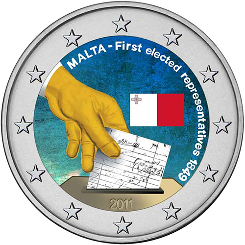 2 euro 2011 Malta cc.UNC farbená Volby zastupiteľov 1849