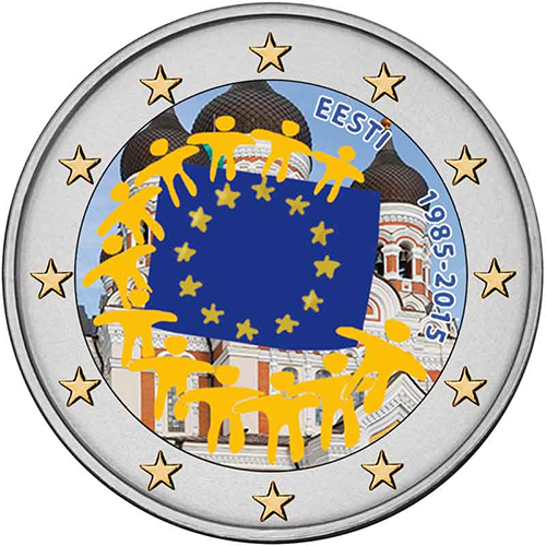 2 euro 2015 Estónsko cc.UNC farbená Európska vlajka