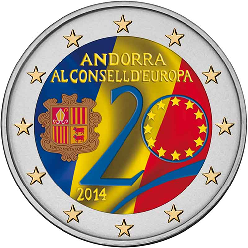 2 euro 2014 Andorra cc.UNC farbená vstup Andorry do Rady EÚ