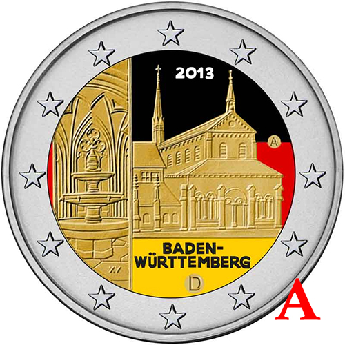 2 euro 2013 Nemecko A cc.UNC farbená Bádensko-Württembersko