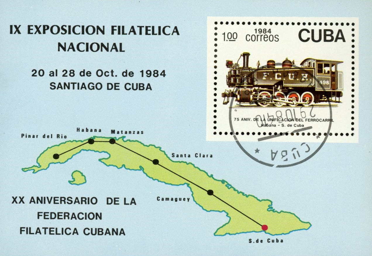 Hárček 1984 Kuba pečiatkovaný, železnica Havana-Santiago de Cuba