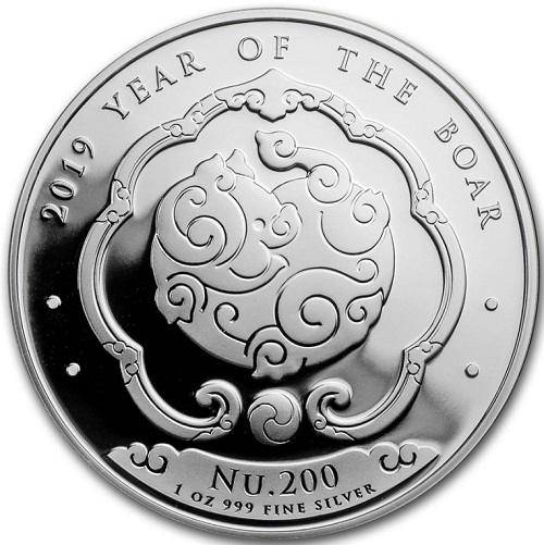 200 ngultrum 2019 Bhután BU 1 Oz Ag Lunar Year of the Pig