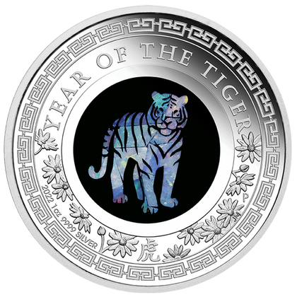 Dollar 2022 Austrália PROOF Opal 1 Oz Ag Lunar III: Year of the Tiger